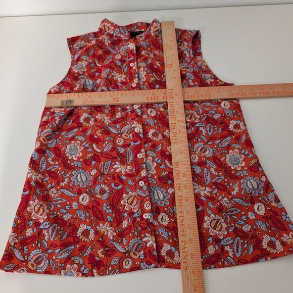 Brooks Brothers Floral Blouse Womens Size 10 Orange Sleeveless Button Up - Picture 7 of 9